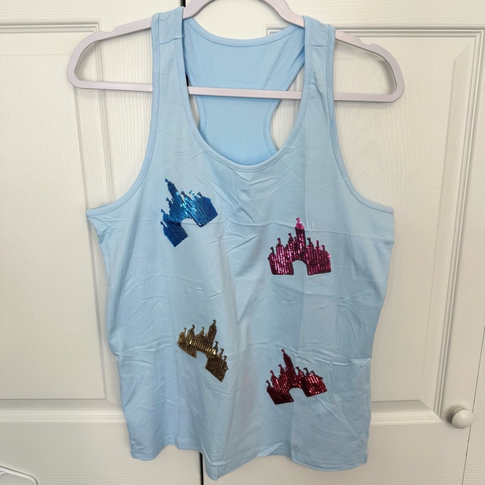NEW Disney Inspired Cinderella Sequin Castle Tank Top SMALL